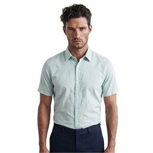 Mr Turk Mens Short Sleeve Button Down Shirt Pale Blue Cotton MR171300 Size‎ L